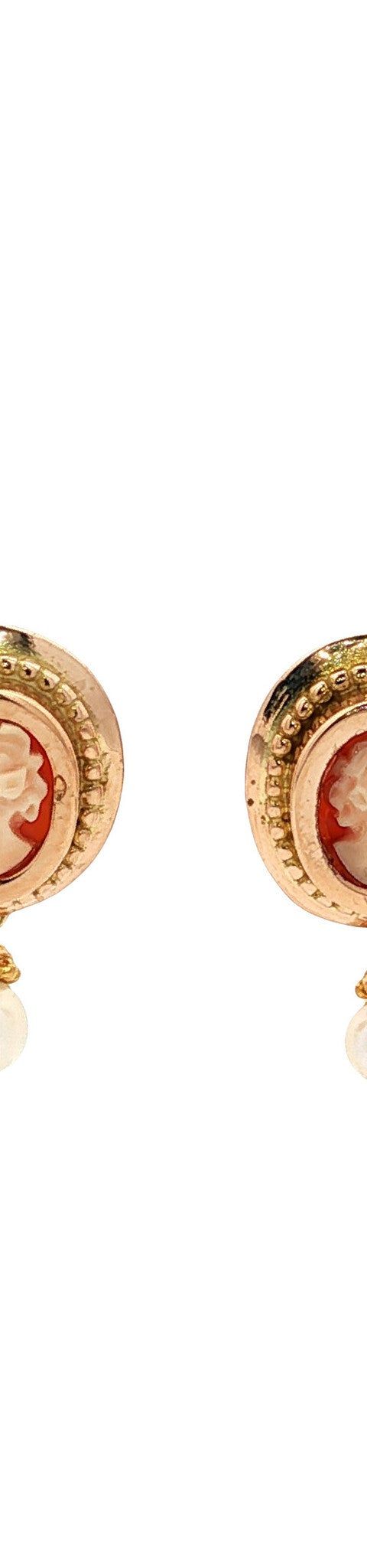 Vintage 14K Gold Drop Earrings with Cameo and Pearl